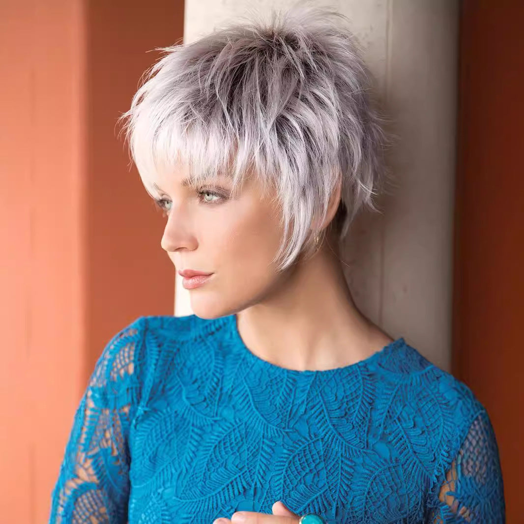 Women's Chemical Fiber Sier Gradient Bulk Wig Short Curly Hair