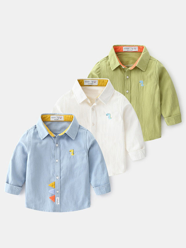 Children's Sleeve Autumn Wear Pure Cotton Boy Pu Handsome Children's Shirt