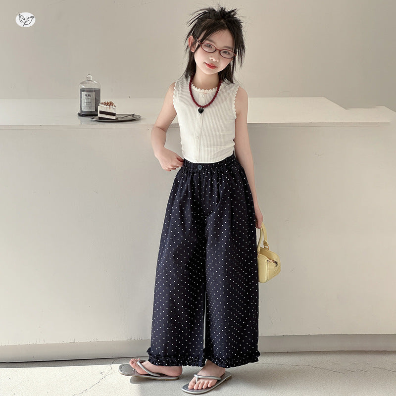Children's Dot Summer Medium Large Casual Foot Lace Children's Pants