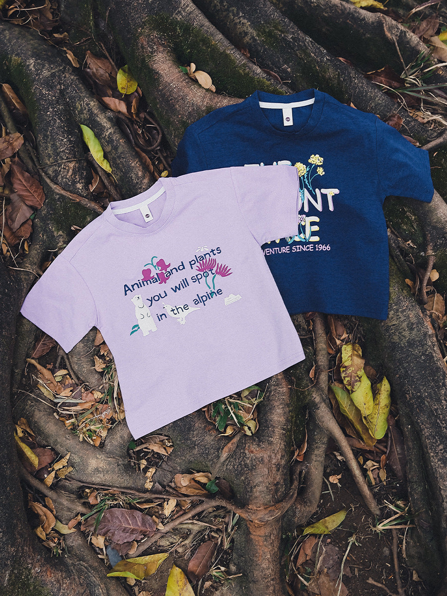 Children's Hemp Cotton Cartoon Printed Letter Short-sleeved Children's T-shirt
