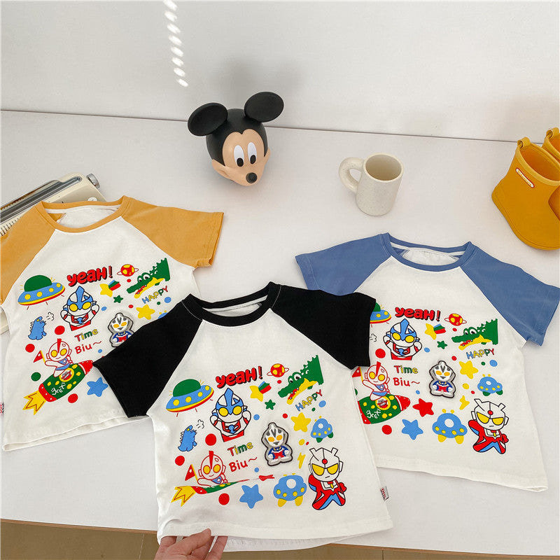 Boys Cute Comfortable Raglan Sleeve Cotton Light Watermark Children's T-shirt