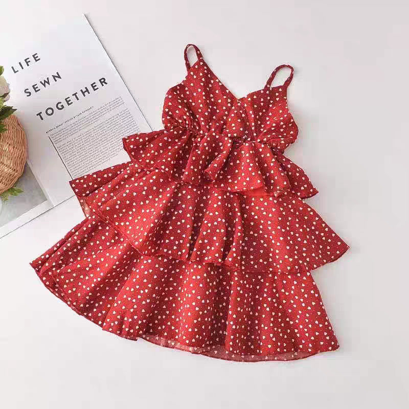 Children's Fashionable Summer Retro Style Suspender Graphy Clothing Children's Dress