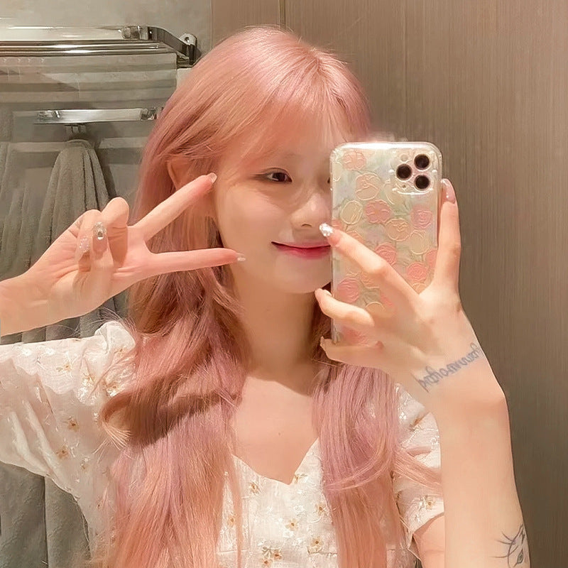 Pink Female Hair Natural Sweet Simulation Wig Long Curls