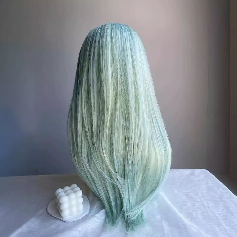 Mint Milk Green Female Summer Thin Sweet Beauty White Hair Long Straight Wig