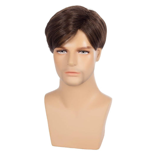 Men's Brown Partial Short Straight Hair Synthetic Men's Wig