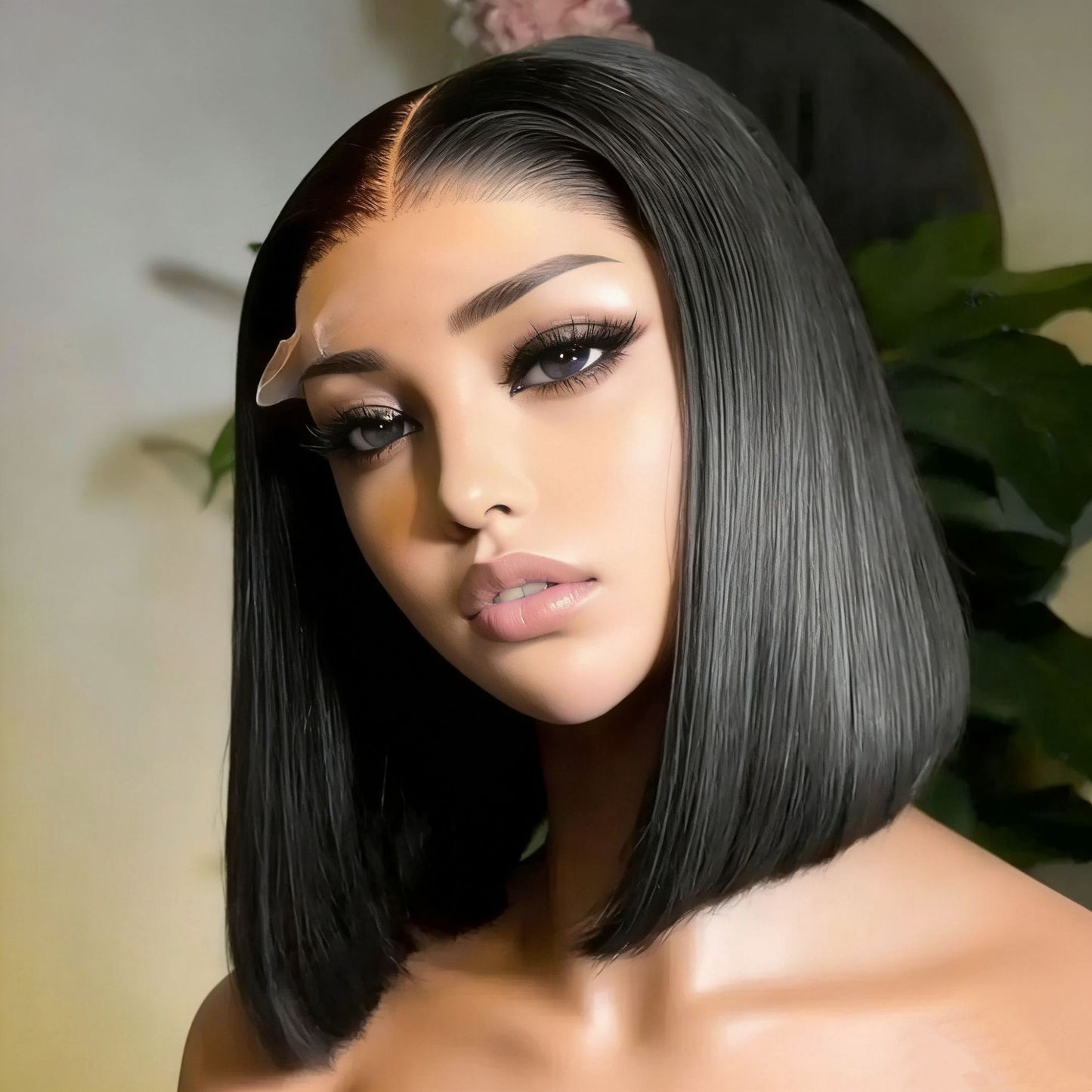 Women's Big Lace Front Black Chemical Fiber Wig Short Straight Hair