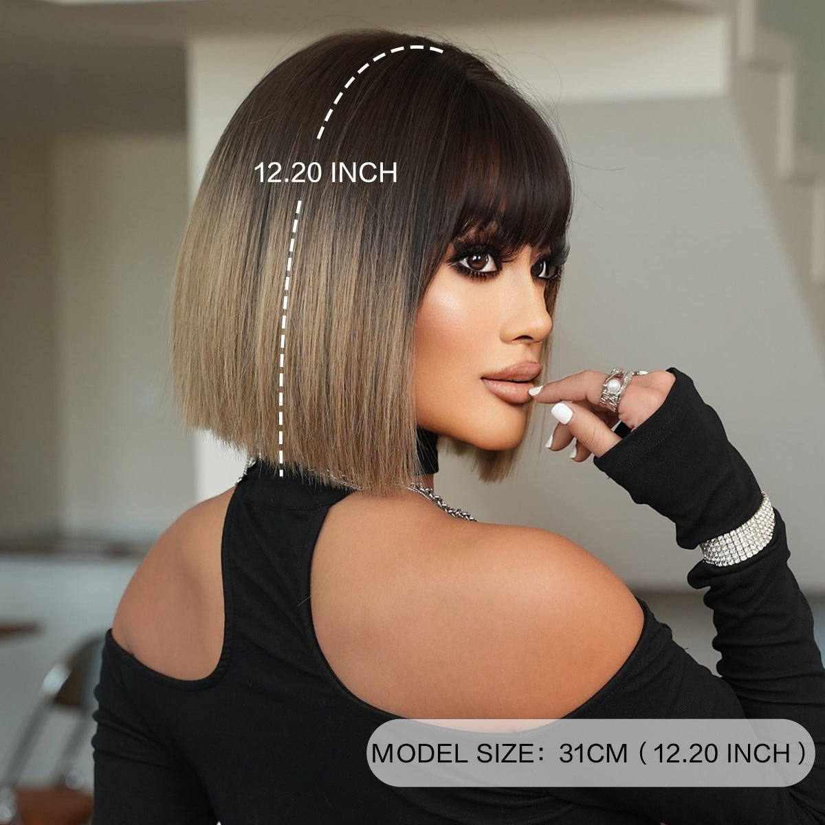 Women's Gradient White Tea Female Artificial Fluffy Wig Short Straight Hair