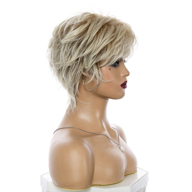 Fashion Curly Golden Lady Light Gold Wig Short Straight Hair