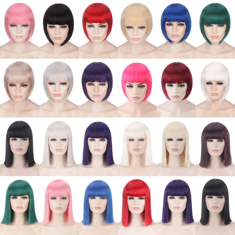 Green Gray Beige Black Red Pink Bangs Anime Nightclub Female Cos Wig