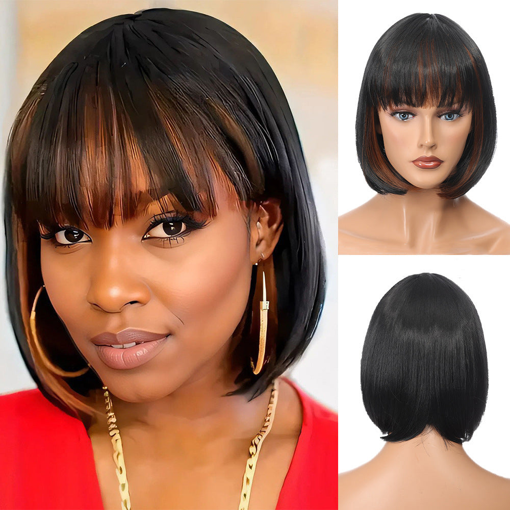 Women's Synthetic Wigs Mixed Color Bangs Wave Wig Short Straight Hair
