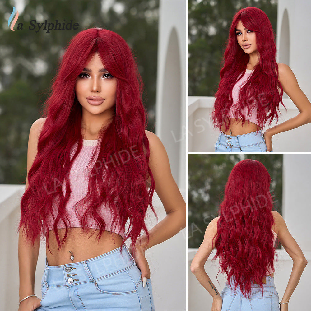 Pink Gray Gold Bangs Curly Hair Rose Net Matte Wig Long Curls