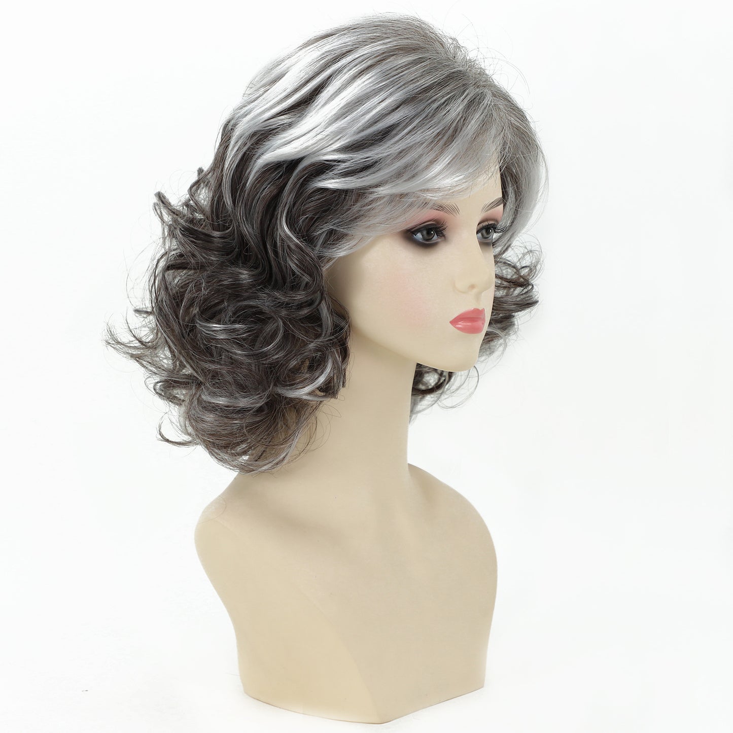 Fashion Female Gray Gradient Synthetic Wigs Wig Short Curly Hair