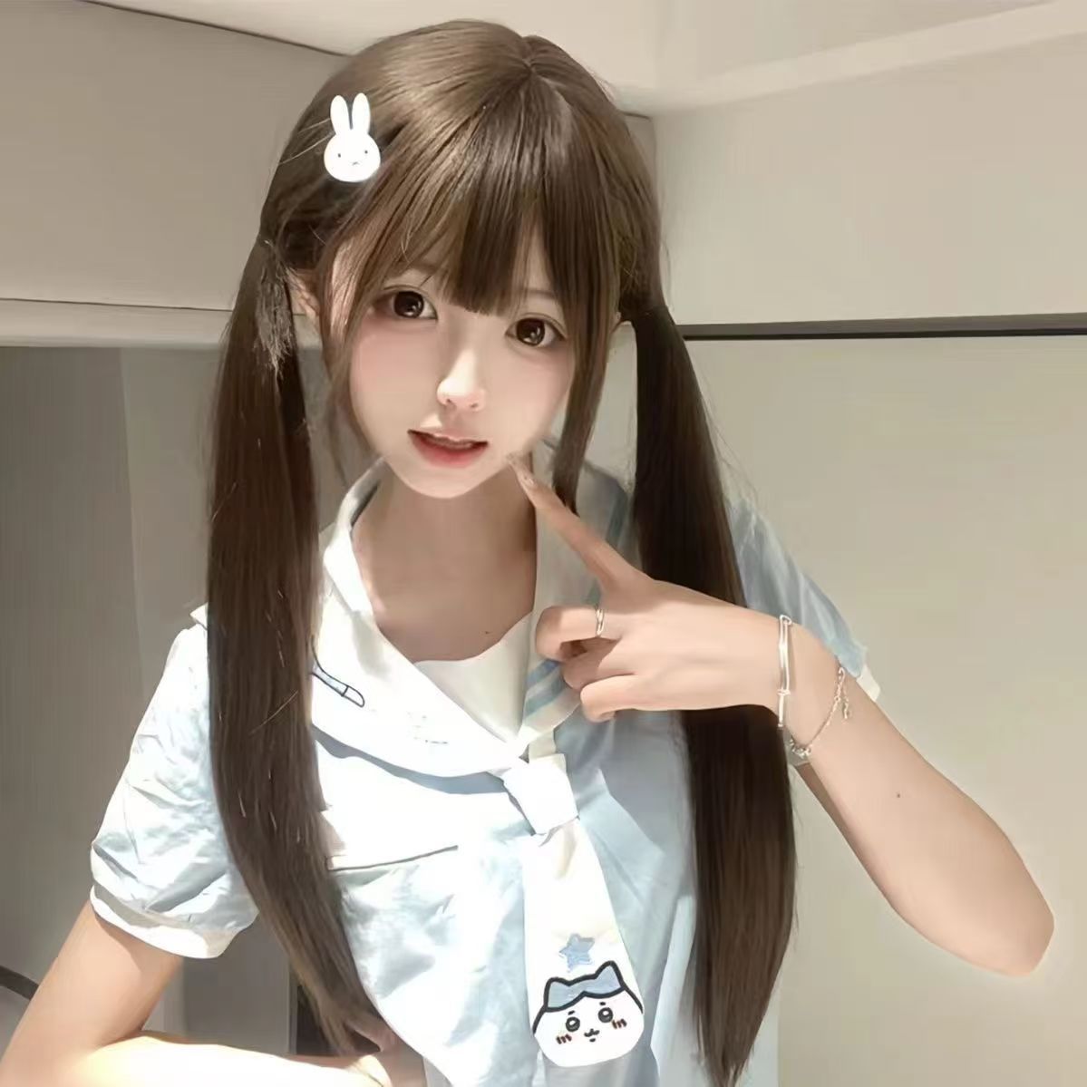 Fluffy Full Top Natural Seamless Young Long Straight Wig