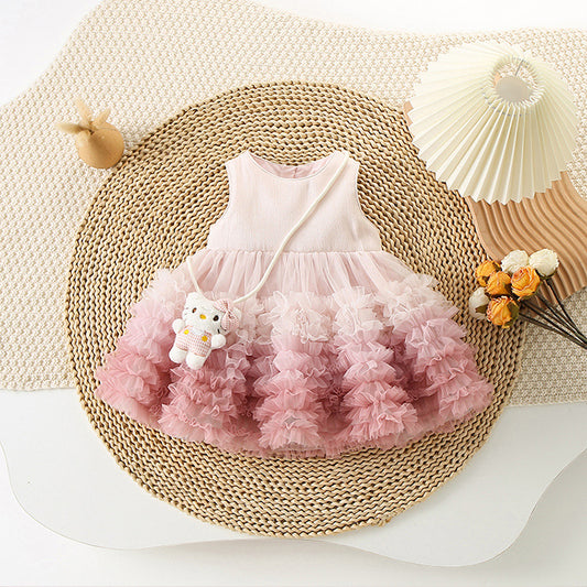 Children's Summer Gradient Sleeveless Fashionable Mesh Princess Children's Dress