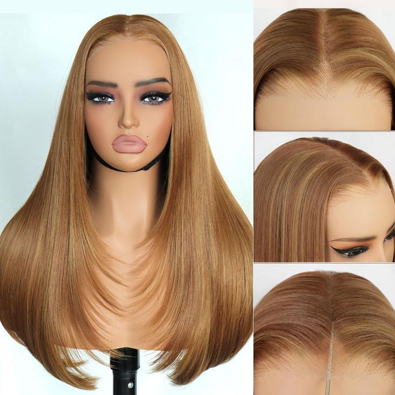 Hand-woven Black Mid-length Hair Daily Full Type Fiber Head Long Straight Wig