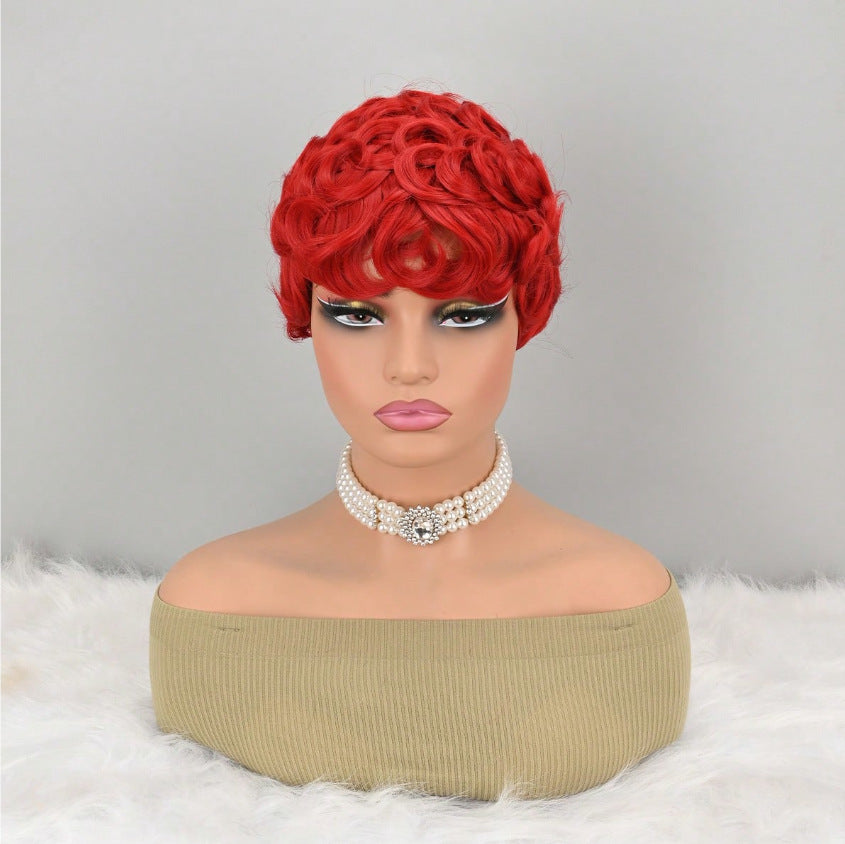 Women's African Roll Synthetic Wigs Rose Net Wig Short Curly Hair