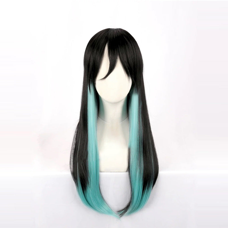 Transparent Black Gradient Color Matching Long Hair Double Ponytail Jaws Cos Wig