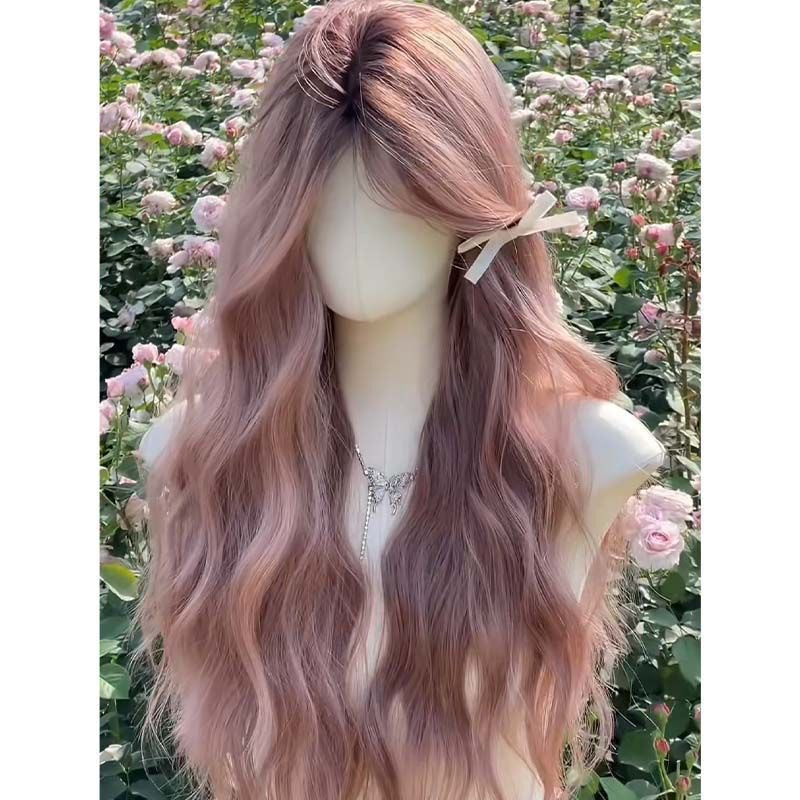Hair Middle Parted Bangs Water Wave Slightly Curly Wig Long Curls