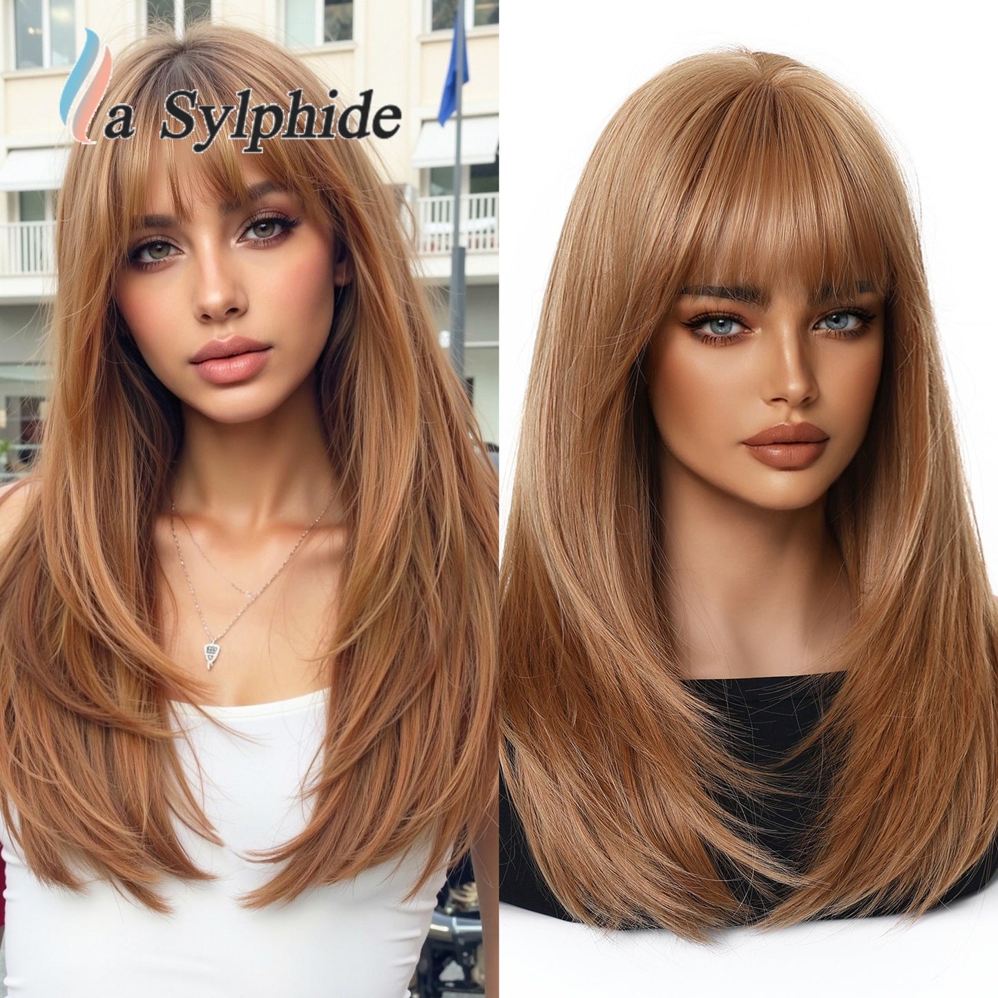 Red Brown Gradient Golden Curly Hair Rose Wig Long Curls