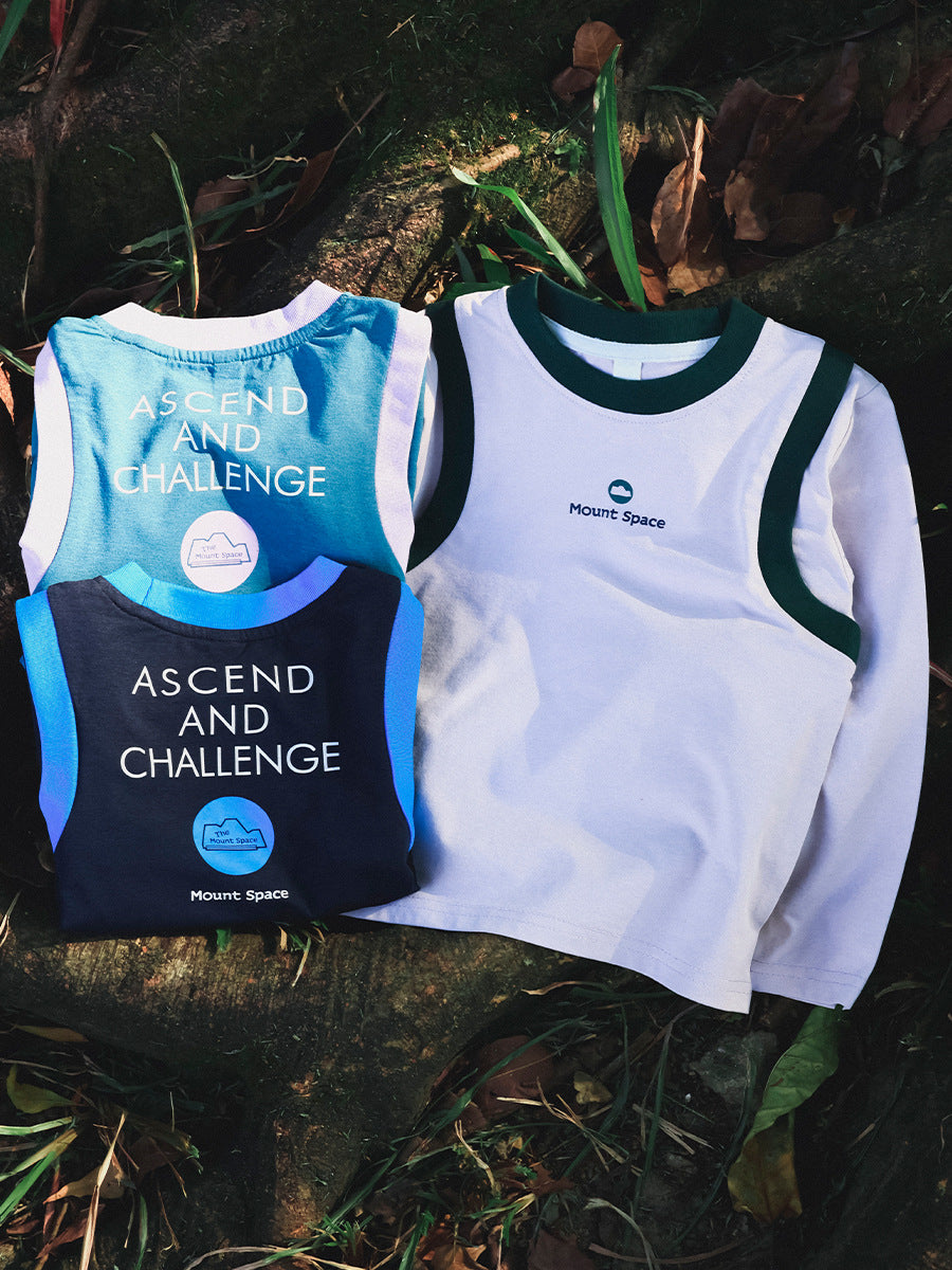 Children's Outdoor Sports Fake Two Pieces Slim Long Sleeve Top Older Children's T-shirt
