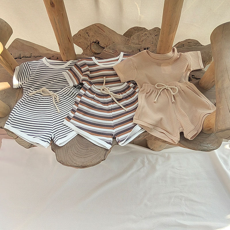Children's Toddler Striped Cotton Short Sleeve Top Pants Comfortable Cute Trendy Children's Suit