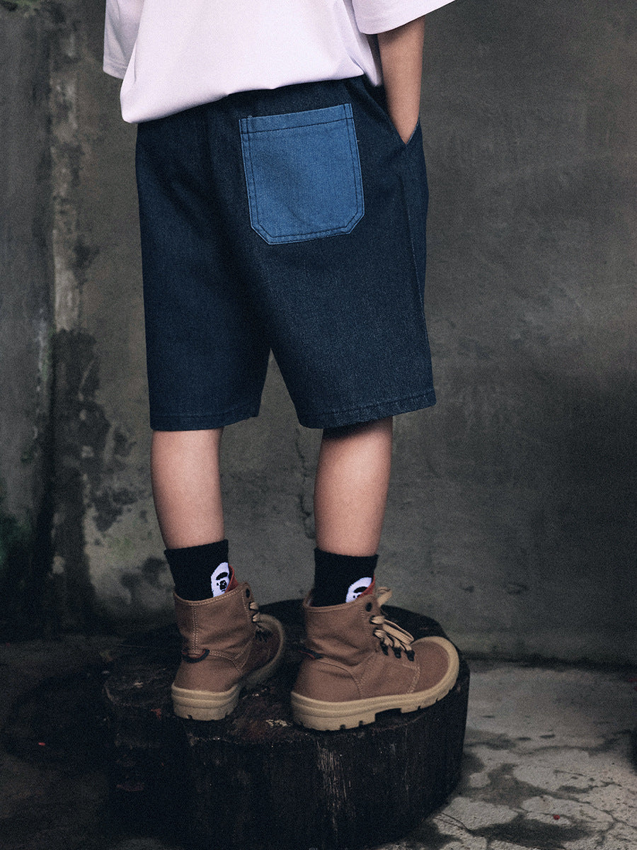 Children's Summer Color Contrast Patchwork Washable Denim Children's Pants