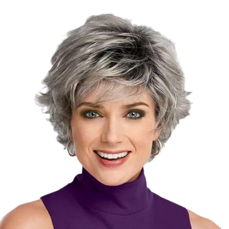 White Mixed Color Fashion Head Cover Fluffy Wig Short Curly Hair