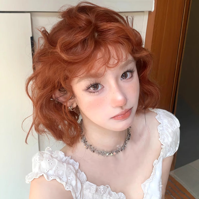 Women's Style Orange Bangs Small Curls Natural Wig Short Curly Hair