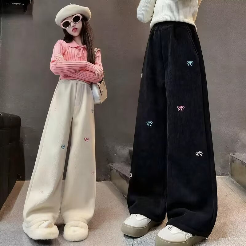 Children's Thickened Medium Big Embroidered Loose Casual Children's Pants