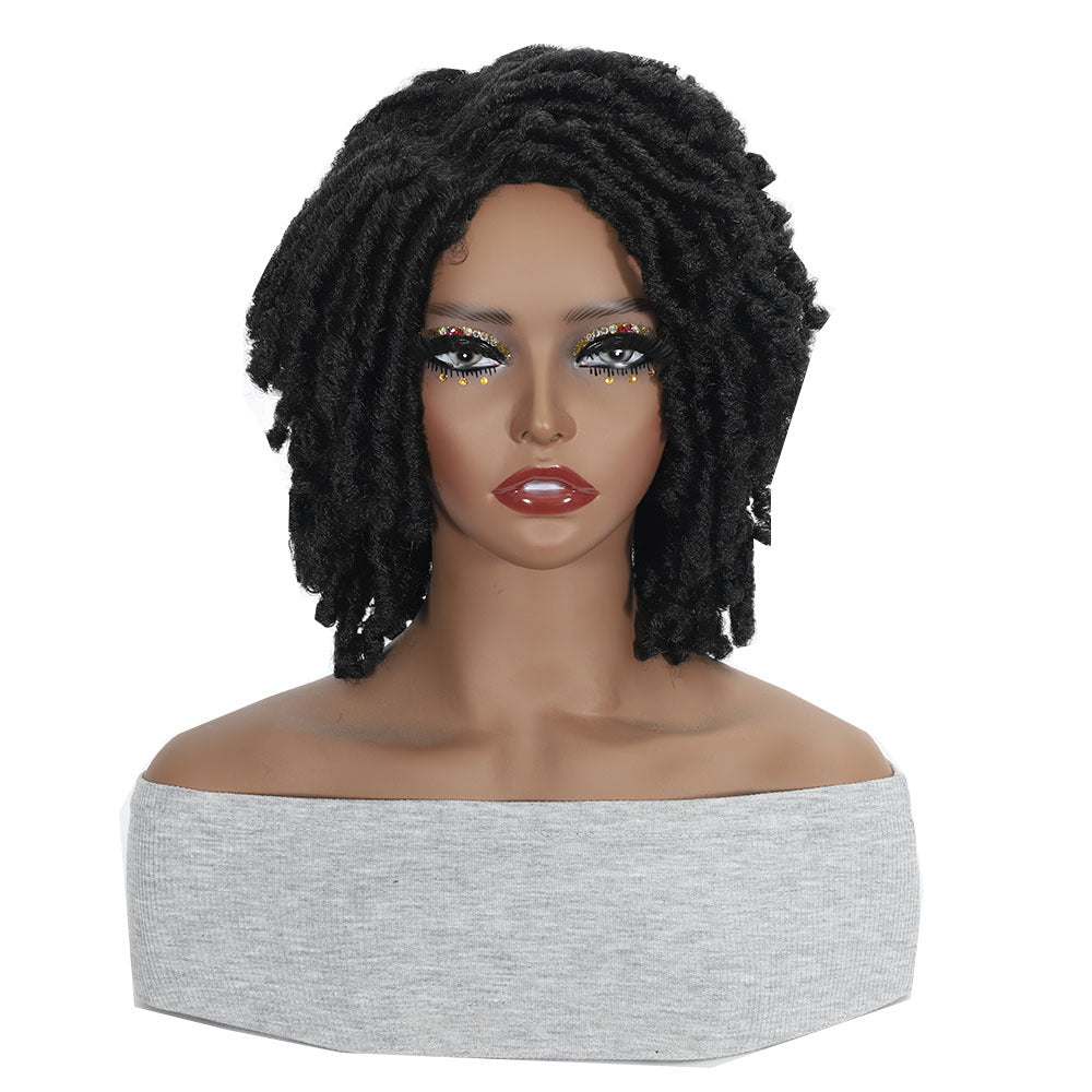 Women's African Dreadlocks Tube Qu Hollow Curler Caterpillar Wig Short Curly Hair