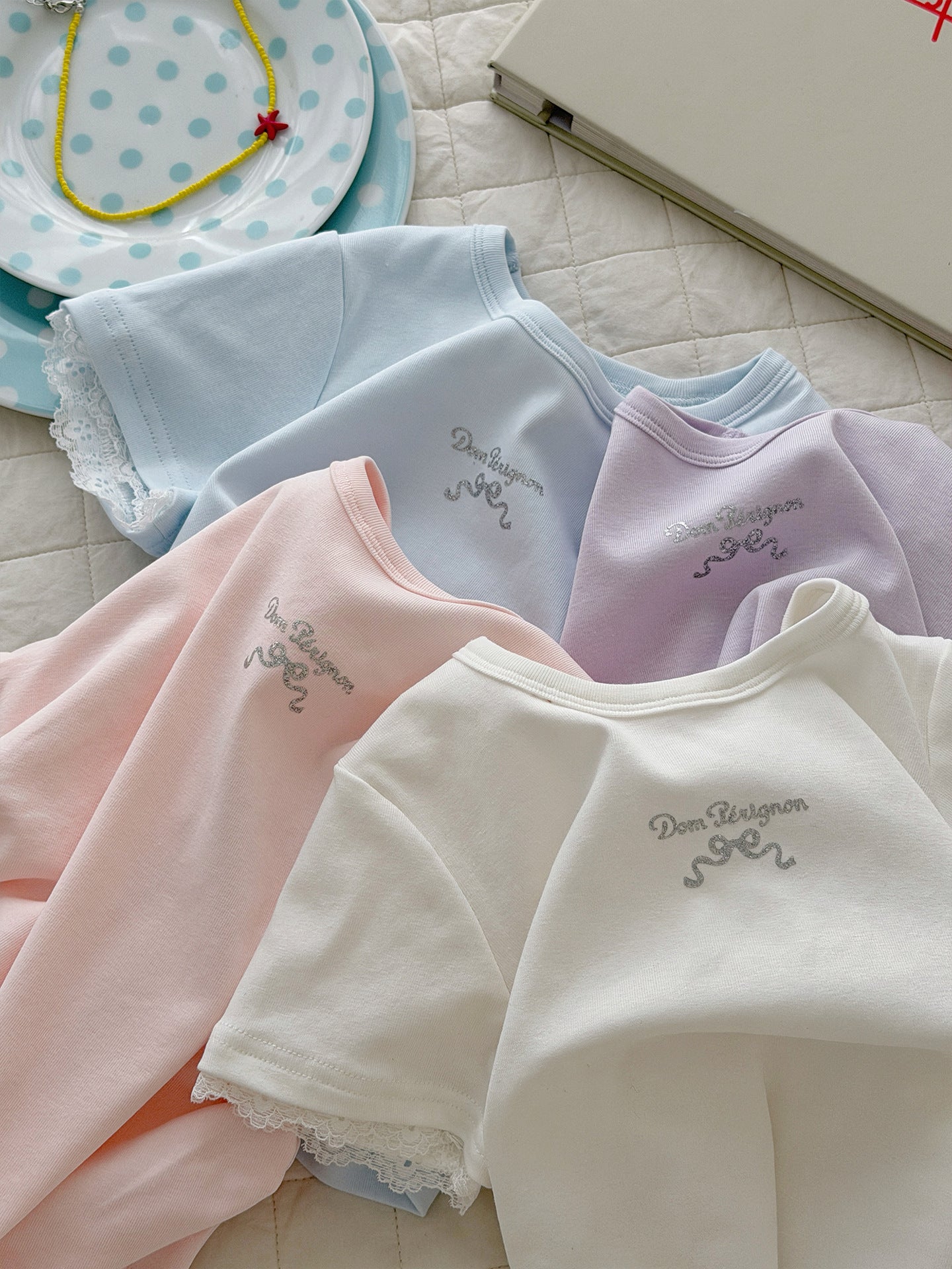 Children's Xie Summer Short-sleeved Lace Solid Color Bottoming Children's T-shirt