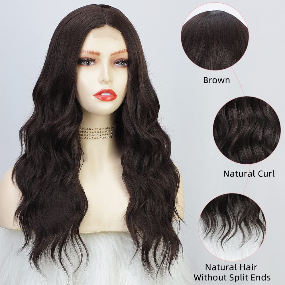 Women's Medium Large Wavy Curly Fluffy Brown Hair African Synthetic Wig Long Curls
