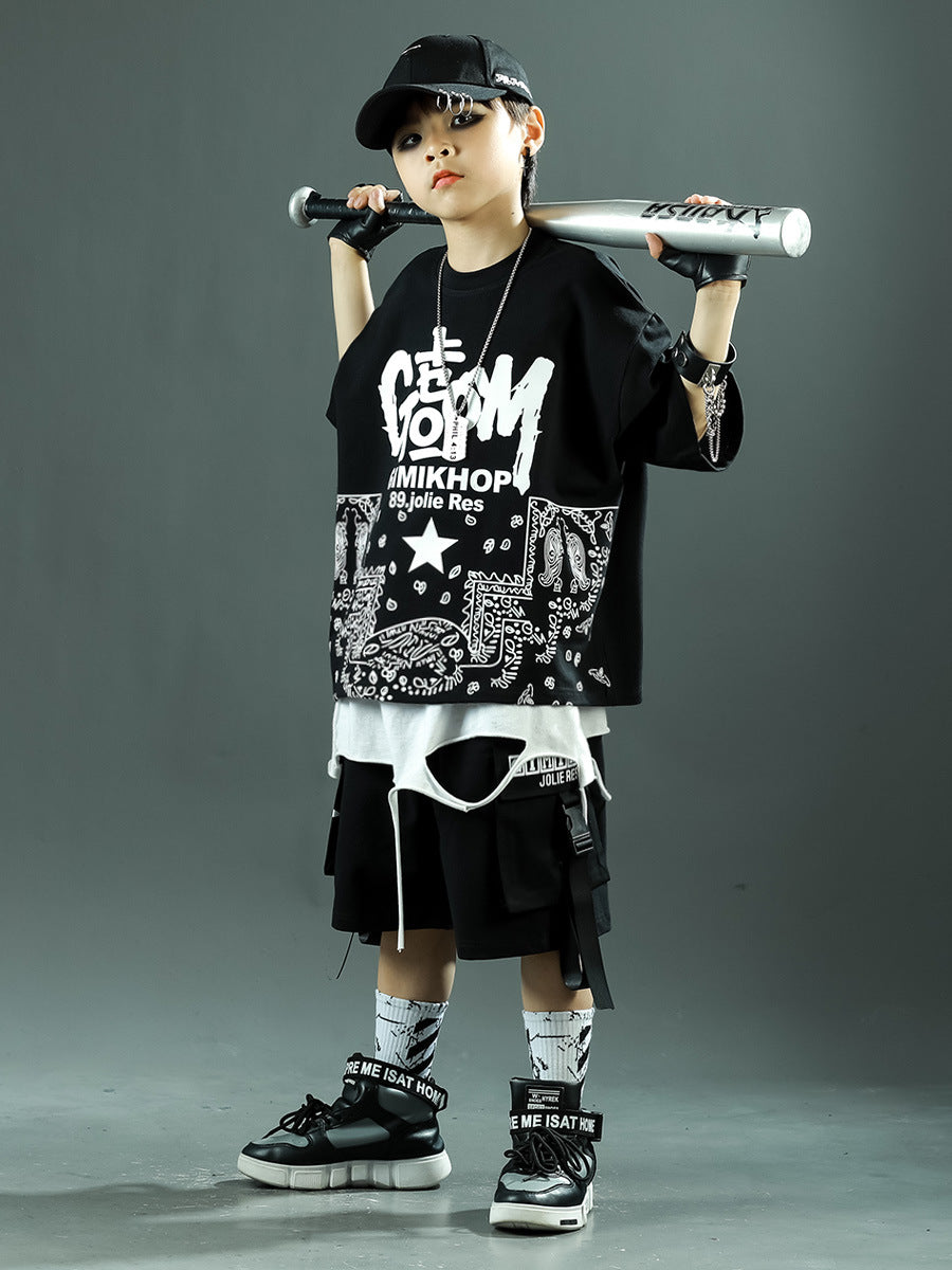 Children's Shorts Hip Hop Sports Summer Korean Style Middle Children's Suit
