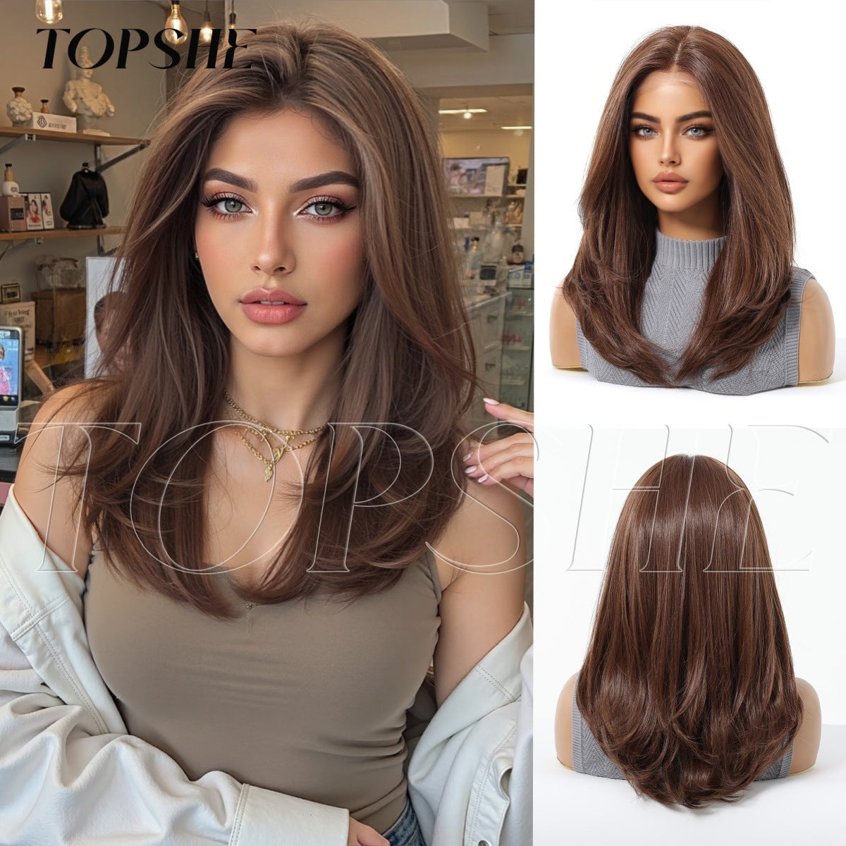 Lace Female Bangs Black Brown Hair Long Straight Wig