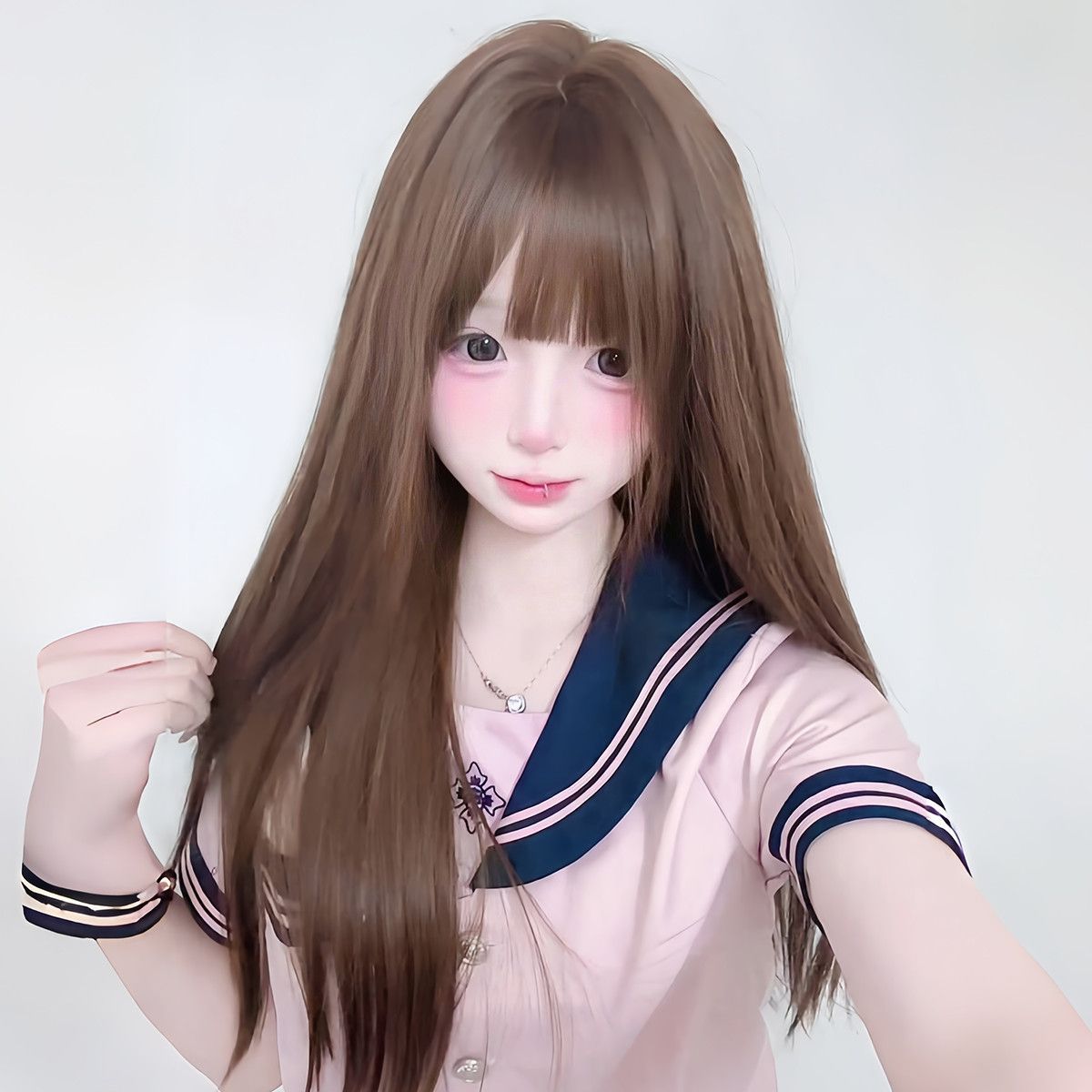 Women's Luo Cold Brown Hair Elegant Sweet Waist Air Bangs Long Straight Wig