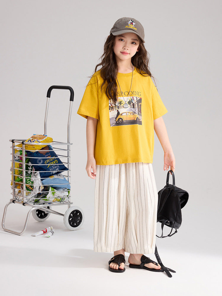Children's Trendy Cool Retro Car Printed Short Children's T-shirt