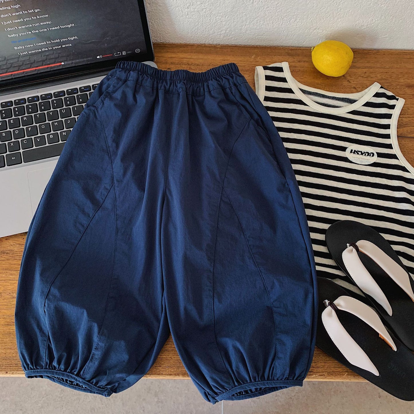 Children's Boy Summer Korean Style Solid Color Casual Cropped Children's Pants