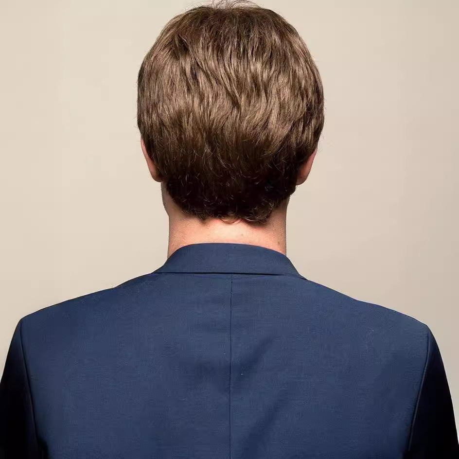 Men's Short Hair Bangs Partial Brown Men's Wig