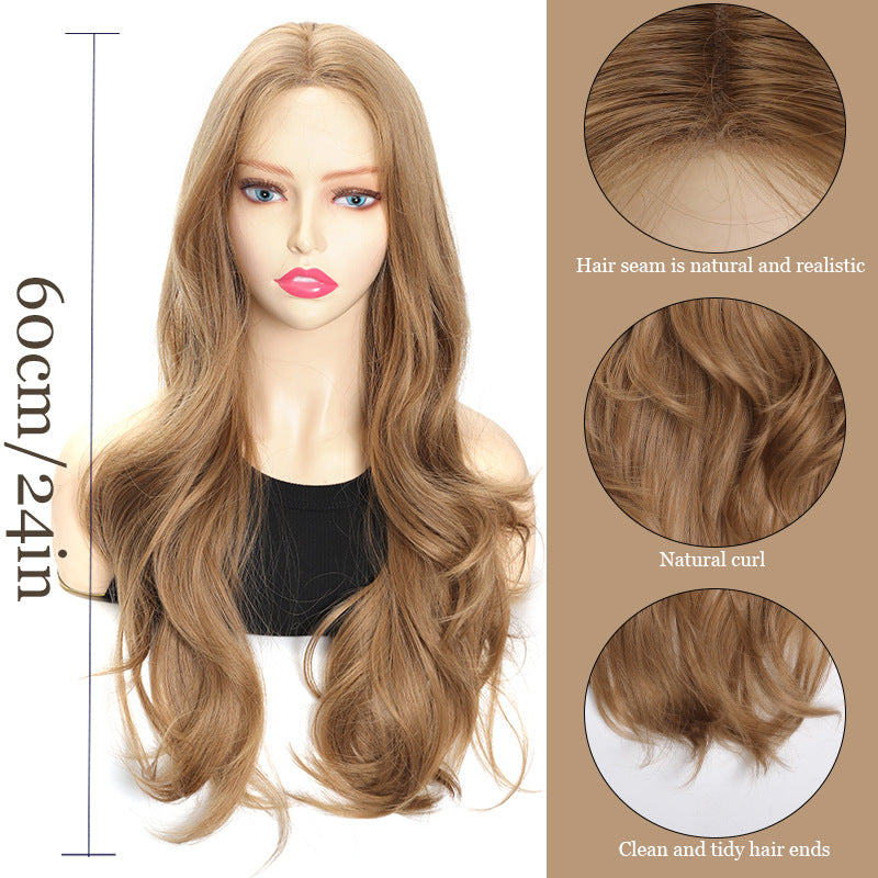 Women's Hair Natural Milk Tea Champagne Chemical Fiber Big Wave Curly Wig Long Curls
