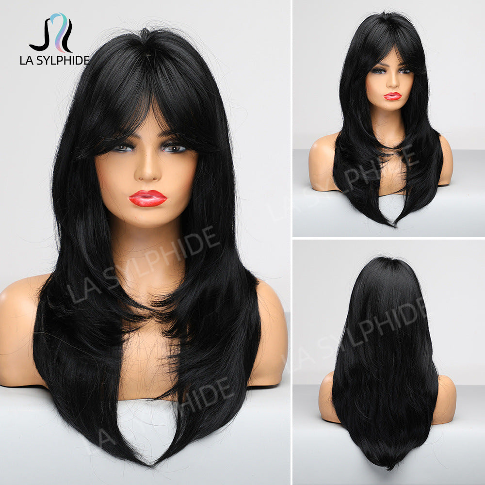 Bangs Mid-length Texture Hair Intellectual Female Mechanism Golden Synthetic Wigs Long Straight Wig
