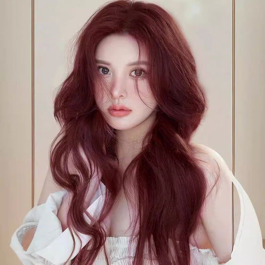Female Hair Raspberry Red Medium Curly Wig Long Curls