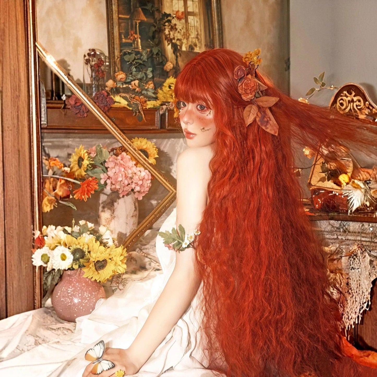 Super Orange Curly Hair Small Universal Wig Long Curls