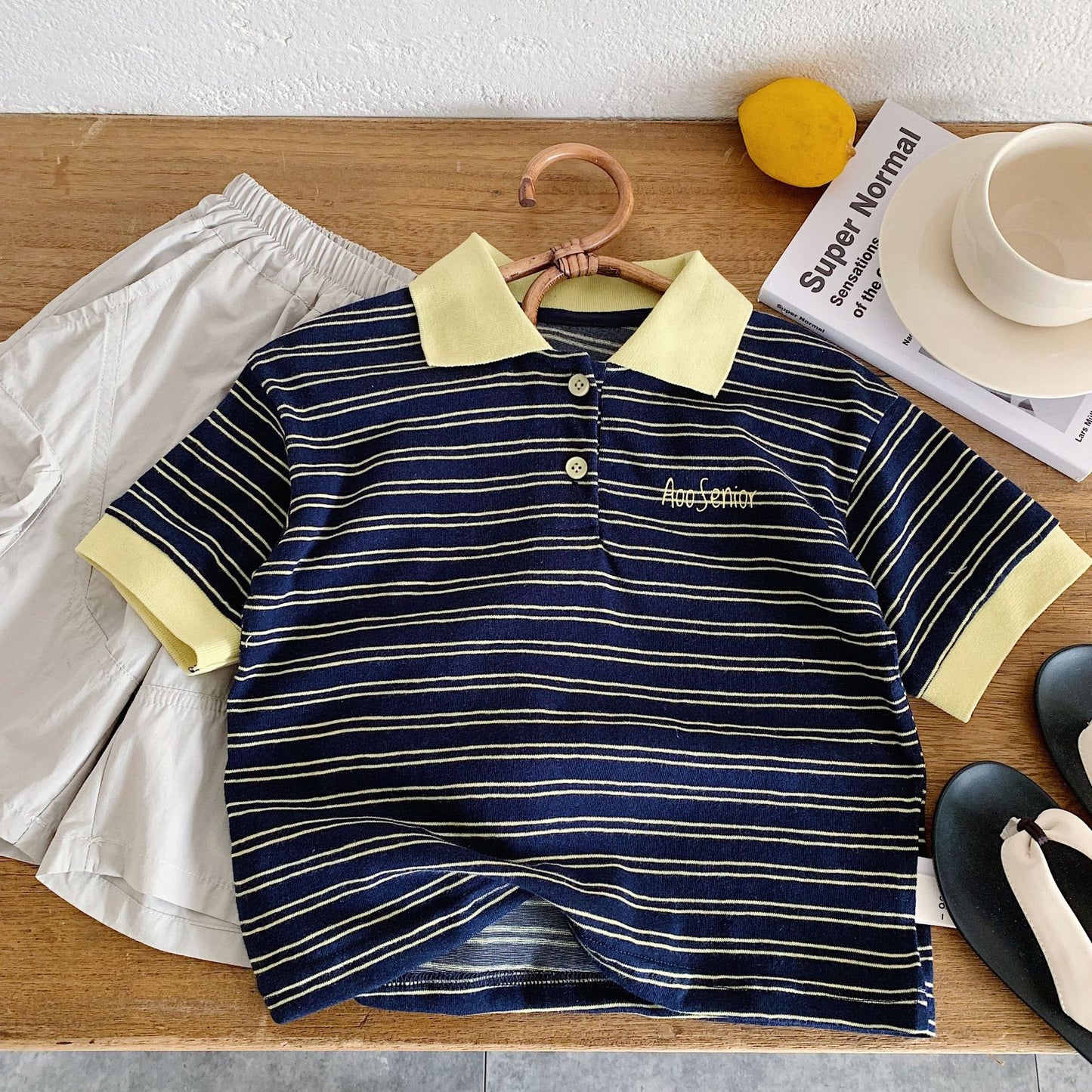 Children's Short-sleeved Summer Boys Contrast Color Striped Shirt Class Children's T-shirt
