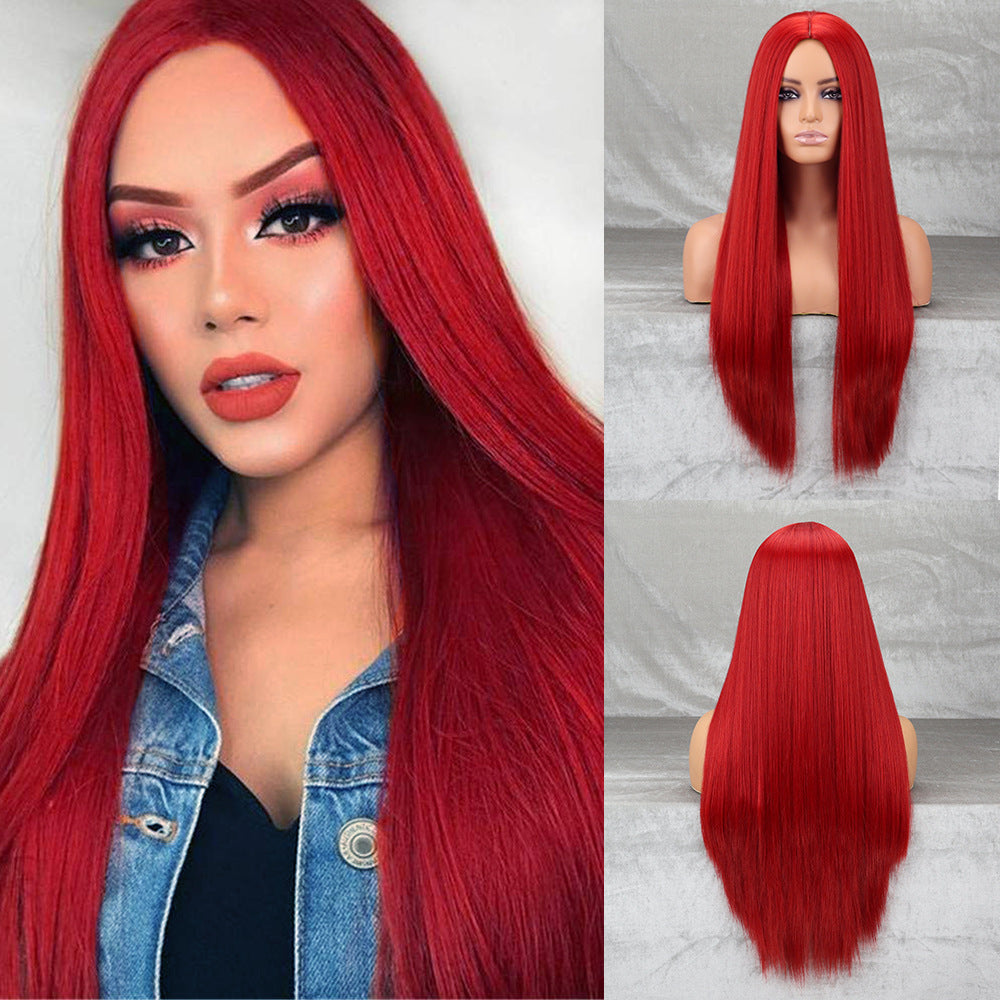 Women's Front Lace Mid-length Hair Fluffy Natural Long Straight Wig