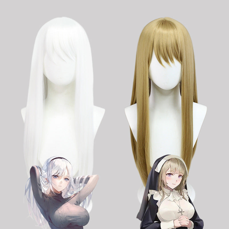 Nun Sexy Uniform Clothing White Fiber Cos Wig