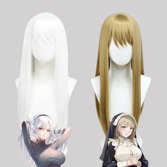 Nun Sexy Uniform Clothing White Fiber Cos Wig