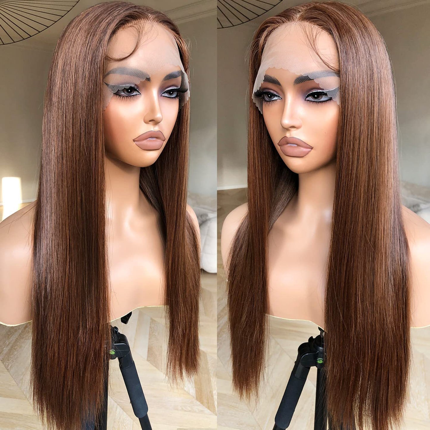 Women's Black Hair Front Lace Mid-length Chemical Long Straight Wig