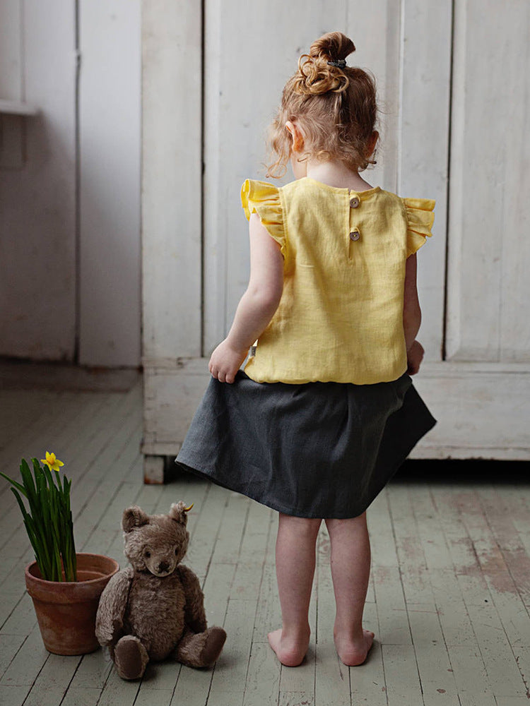 Cotton Linen Shirt Summer Short-sleeved Flying Sleeve Children's T-shirt