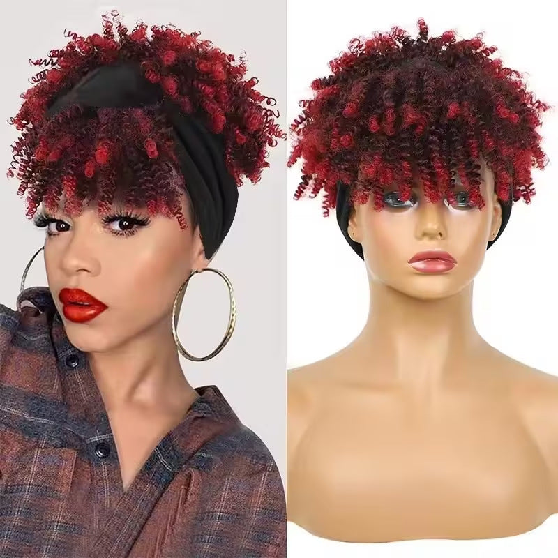 Women's African Small Bangs Integrated Headband Chemical Wig Short Curly Hair