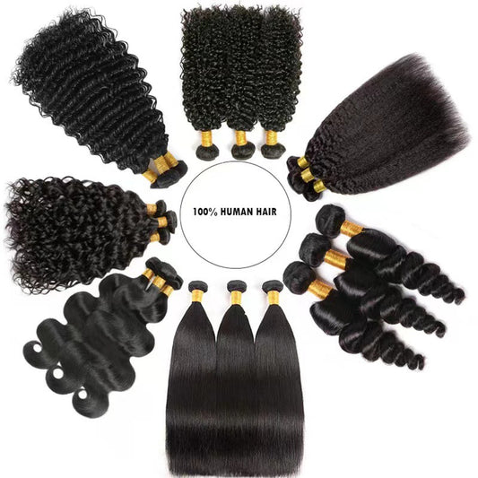 Human Extension Band Natural Color Straight Real Hair Wig